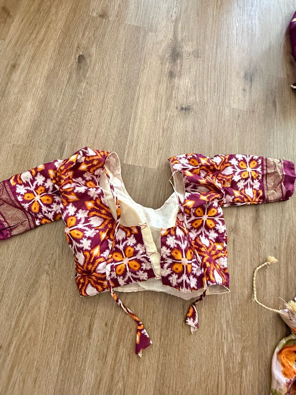 Boho Floral Tie-Front Women’s Crop Top in Maroon and Yellowchaniya choli
